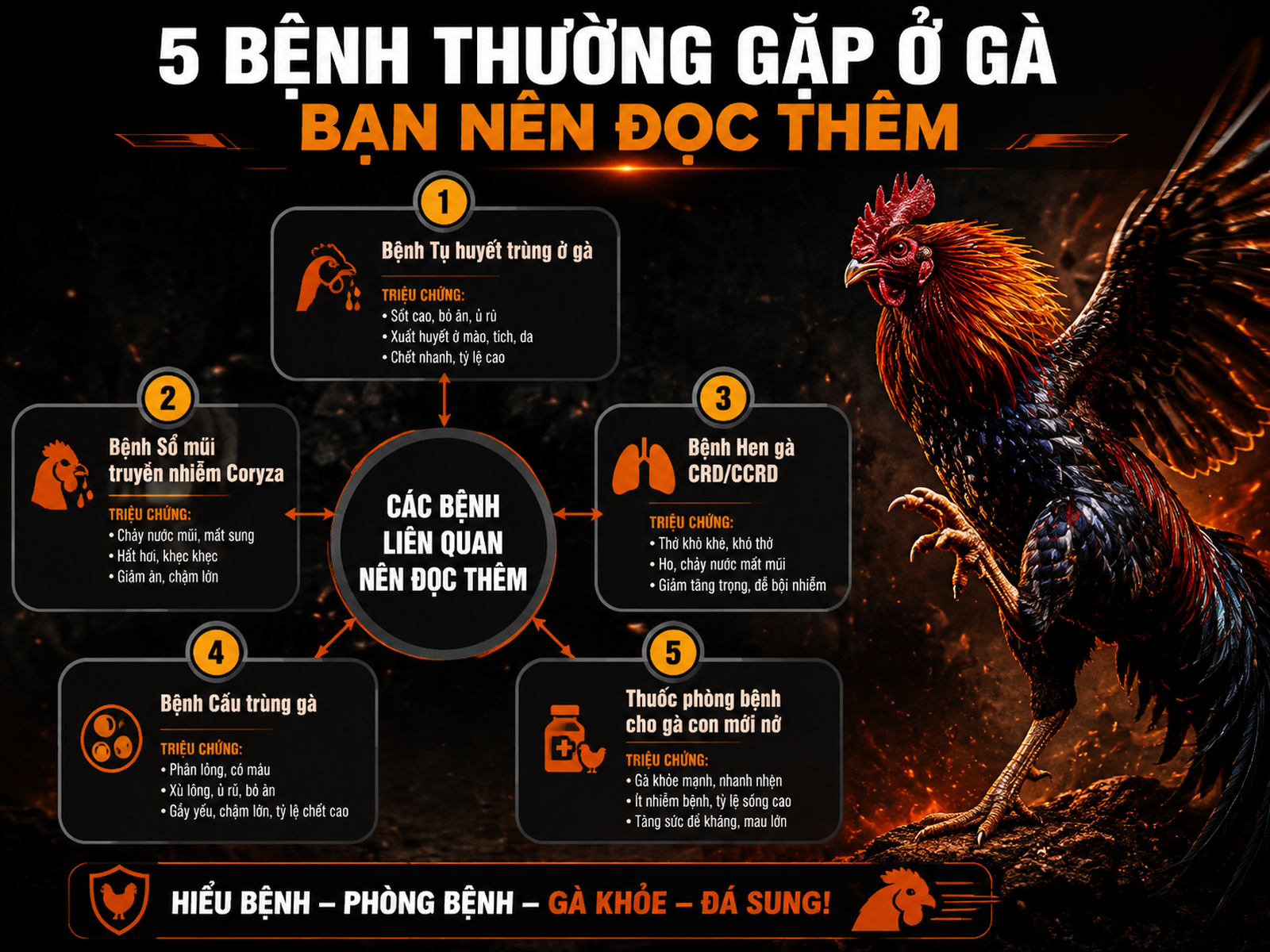 Sơ đồ so sánh các bệnh gà liên quan đến thương hàn, nhấn mạnh triệu chứng và phòng bệnh