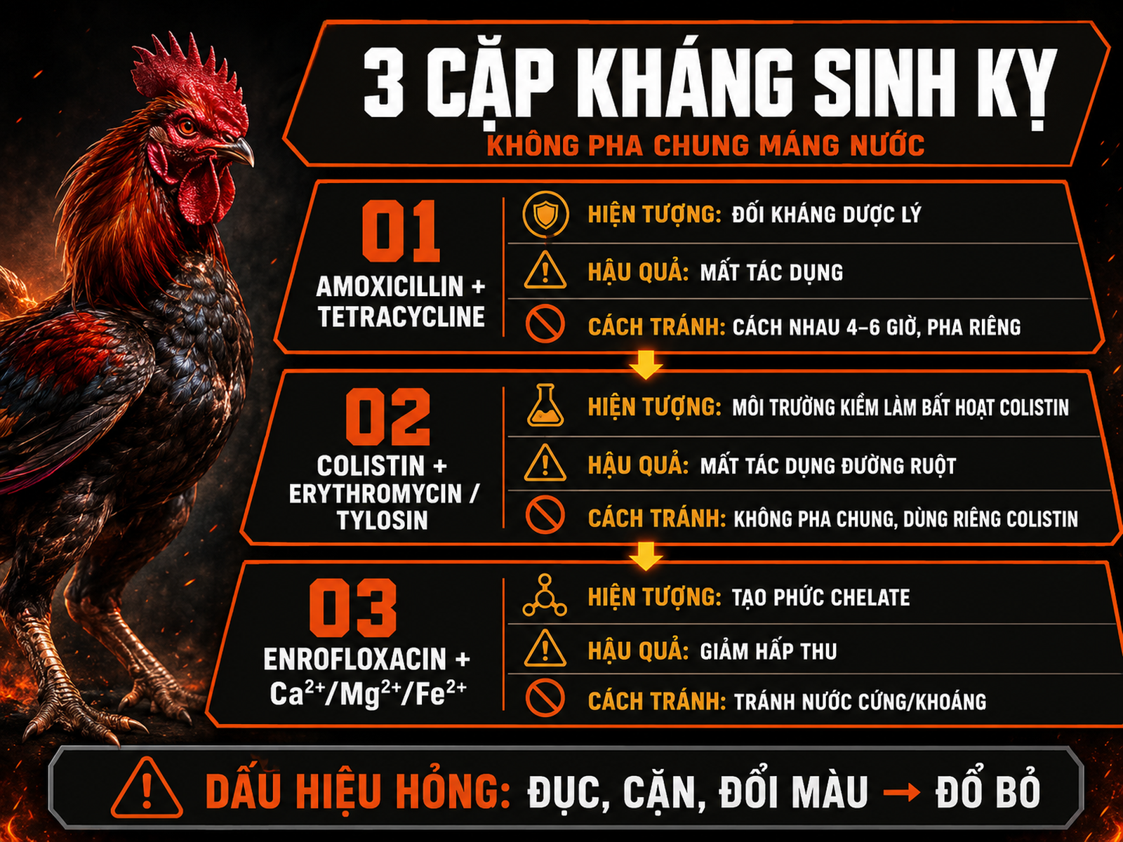Infographic 3 cặp kháng sinh không pha chung cho gà con, hậu quả và cách tránh