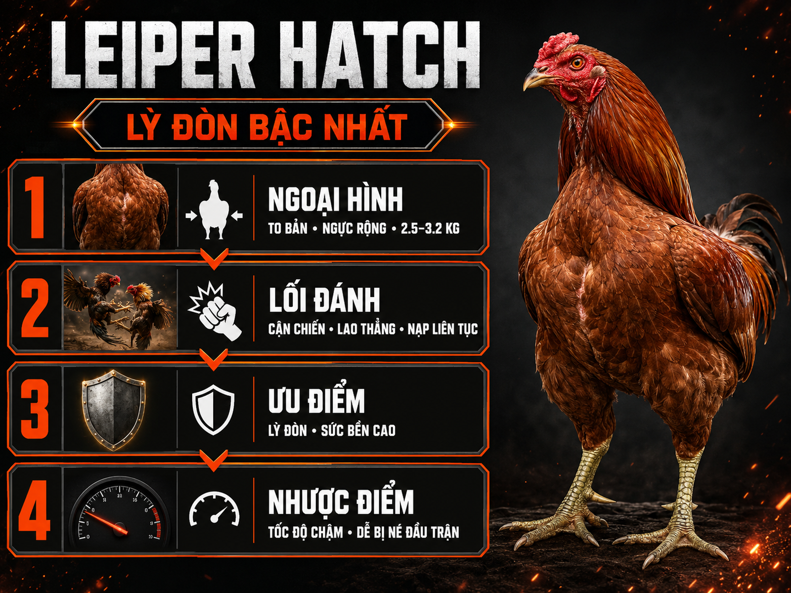 Infographic Leiper Hatch nhận diện ngoại hình, lối đánh cận chiến, độ lỳ và nhược điểm tốc độ