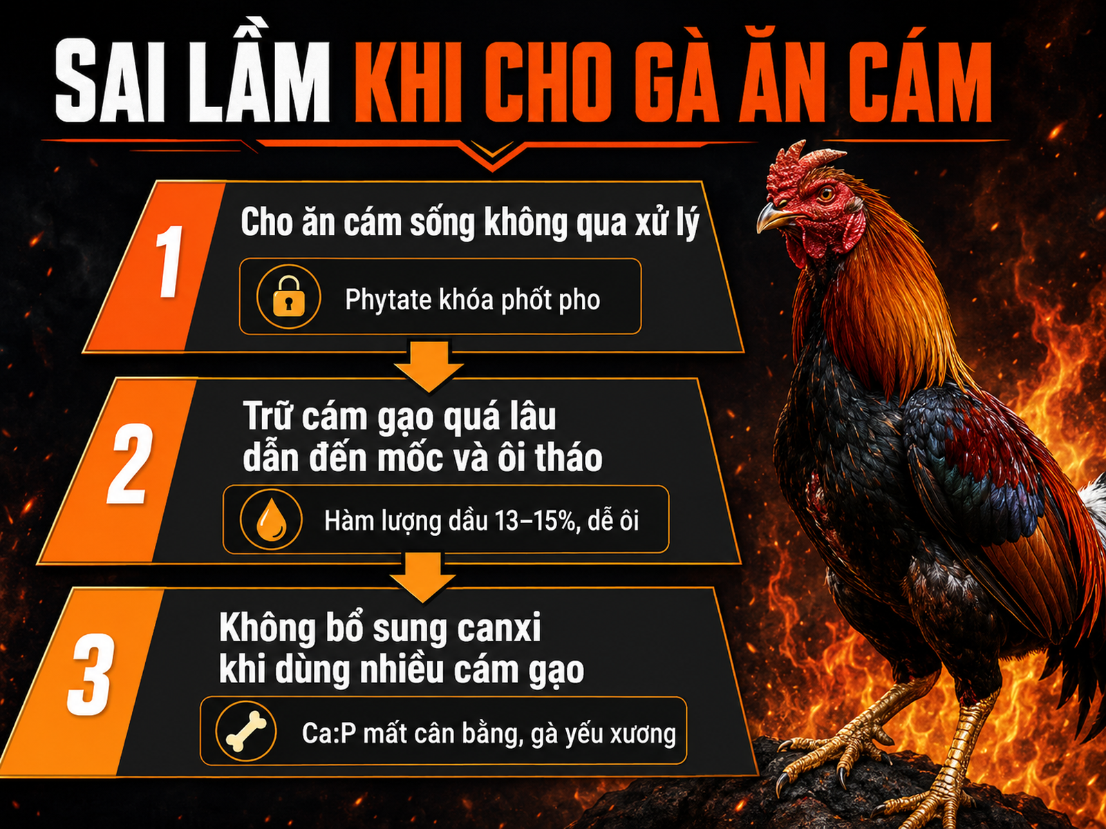 Sai lầm cho gà ăn cám gạo: cám sống, cám mốc, thiếu canxi, gà chiến khỏe mạnh minh họa