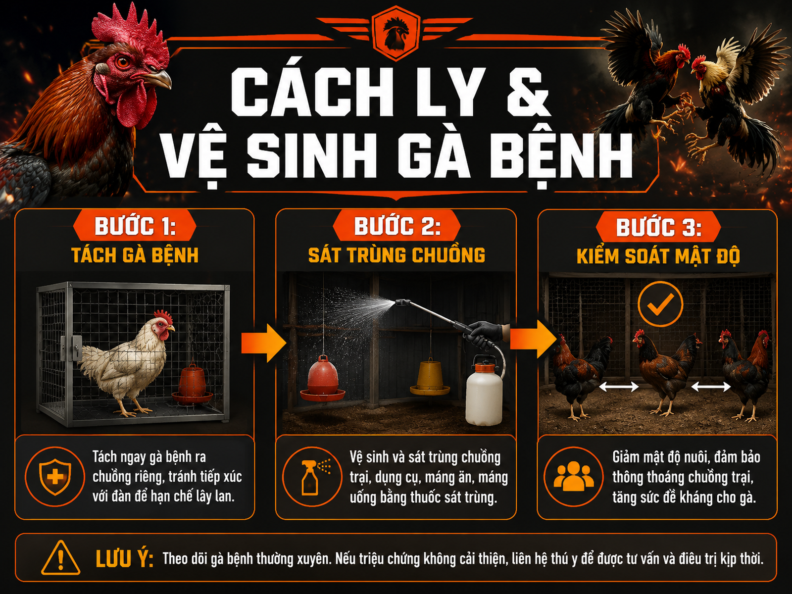Cách ly và vệ sinh chuồng trại khi gà bị sổ mũi sưng mặt