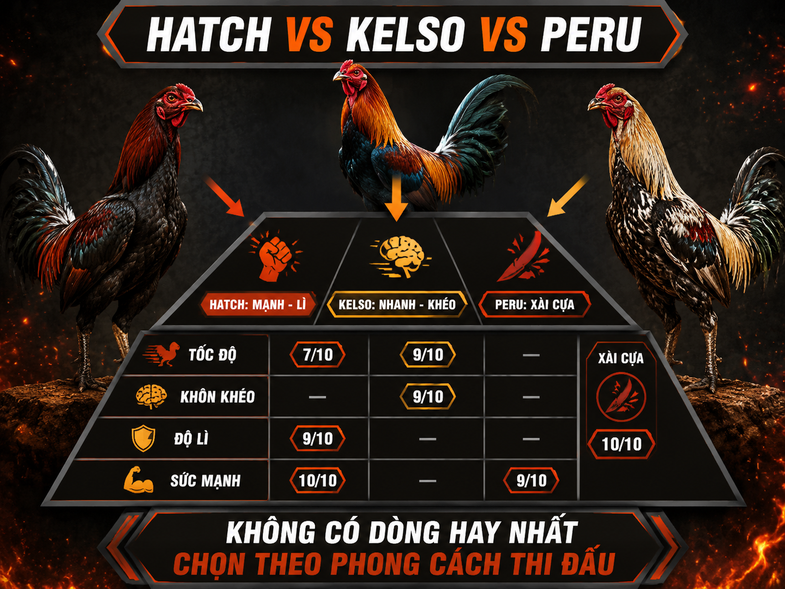 So Sánh Gà Hatch Với Kelso và Peru