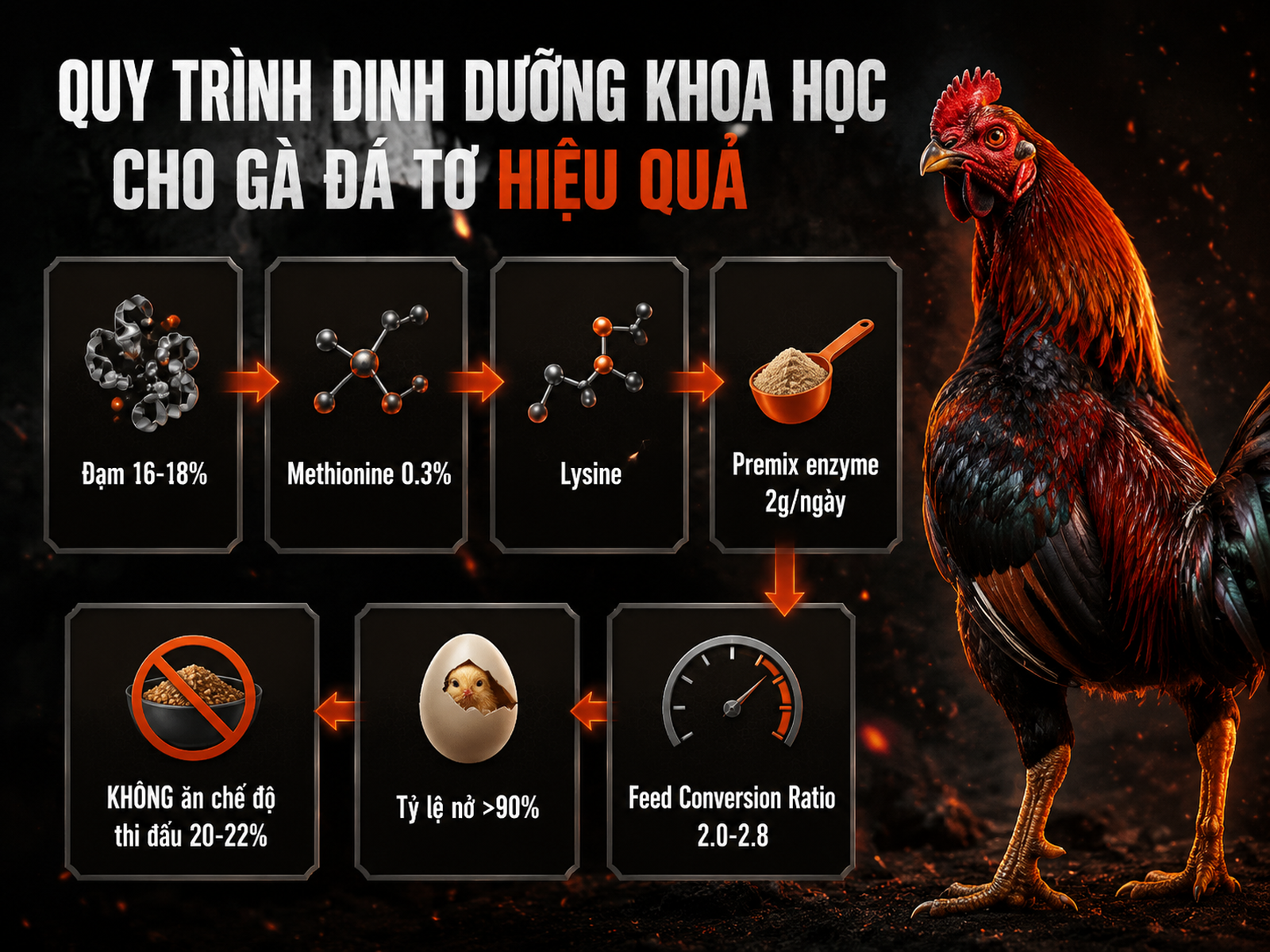 Khẩu phần dinh dưỡng và chỉ số quan trọng cho gà Lemon nọc, cách cho ăn và theo dõi FCR để đảm bảo sinh sản tốt