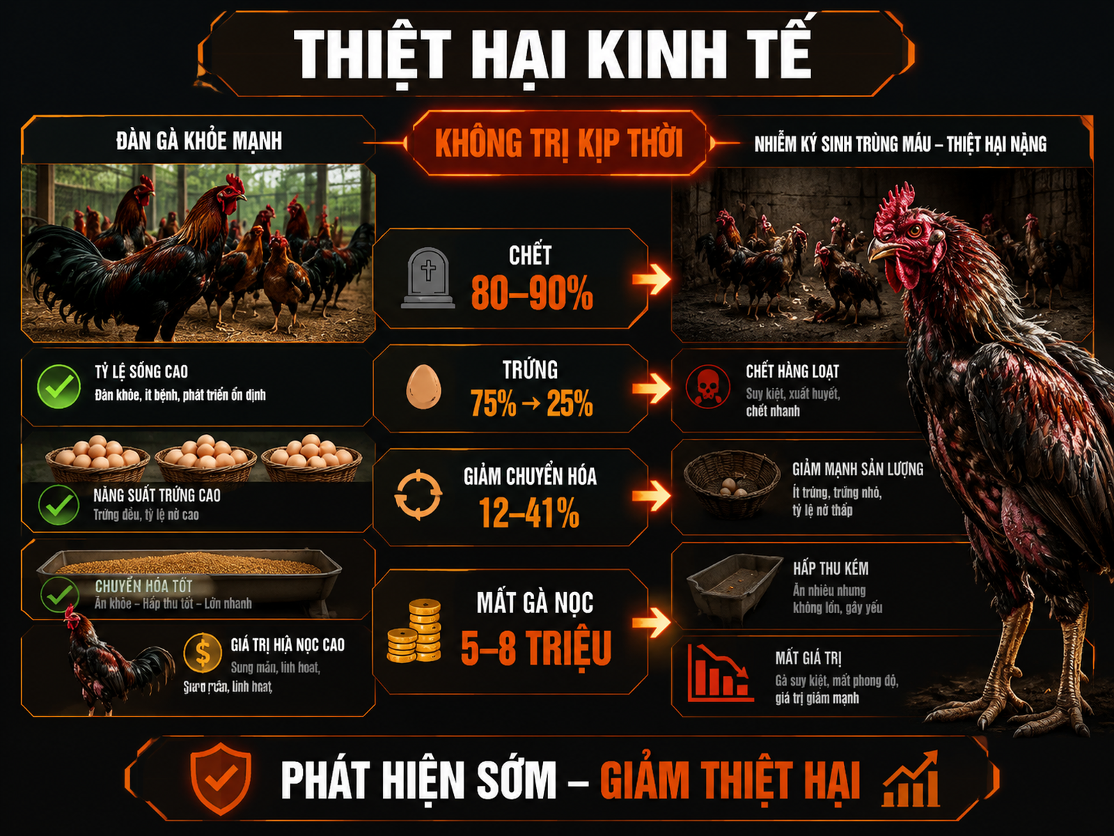 Infographic tác hại kinh tế của ký sinh trùng đường máu gà nếu không điều trị kịp thời