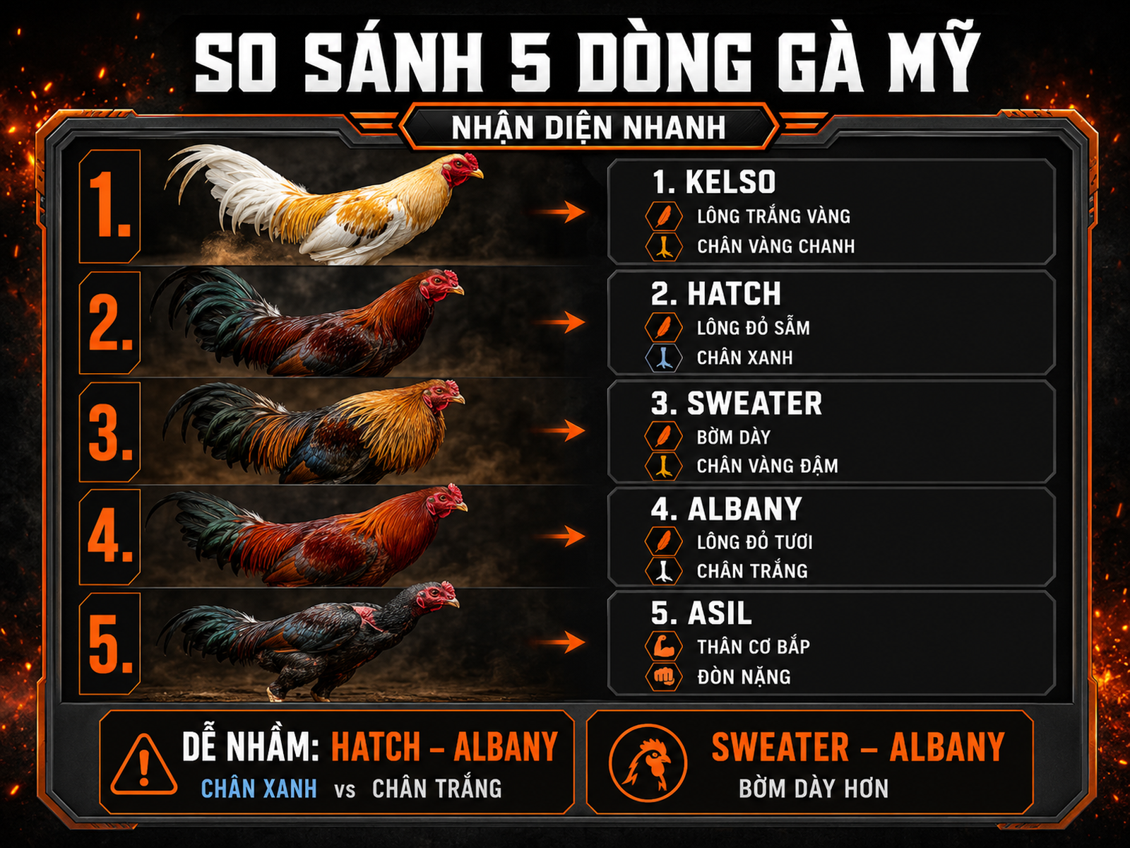 Infographic phân biệt Kelso Hatch Sweater Albany Asil bằng ngoại hình và lối chiến